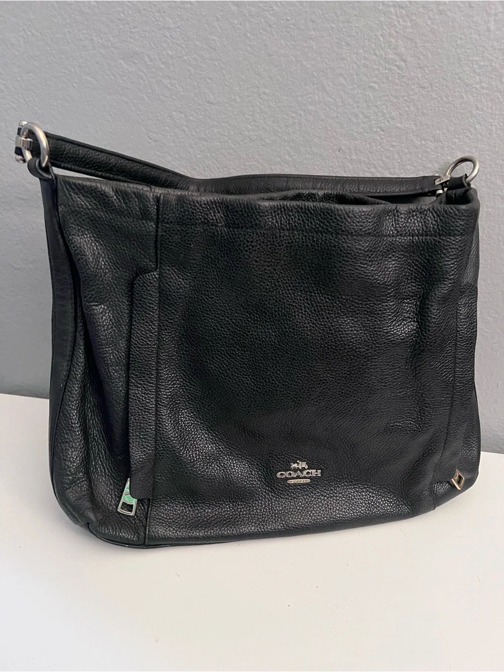 Coach Black Pebbled Leather Hobo Shoulder Bag with Silver Hardware